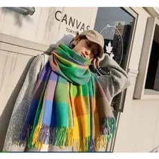 Cachecol Lenço de caxemira outono e inverno xale feminino cachecol de borla de uso duplo espessado para todos os jogos p