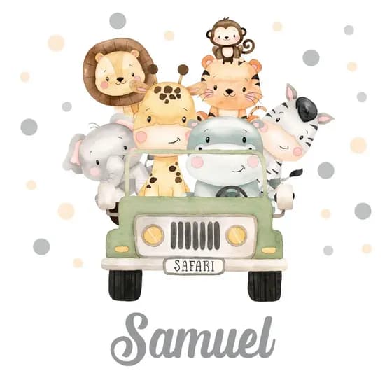 Adesivo De Parede Infantil Bebê Menino Safari Quarto Bolinhas Personalizado