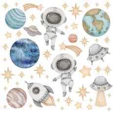 Adesivo De Parede Astronauta Foguete Espaço Planetas Estrelas Menino Quarto Infantil Decoração