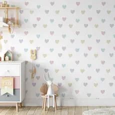 Kit 100 Adesivos De Parede Infantil Corações Coloridos Menina Bebê Aquarela Quarto
