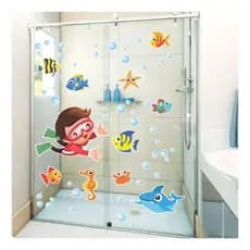 Adesivo de Parede Fundo do Mar Peixes Box Banheiro Infantil Decoração Lavável Menino Quarto