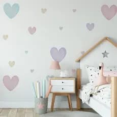 Kit 100 Adesivos De Parede Infantil Corações Coloridos Menina Bebê Aquarela Quarto