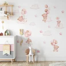 Adesivo De Parede Decorativo Ursinha Baloeira Bebê Decoração Menina Papel de Parede Infantil