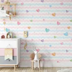Papel De Parede Infantil Adesivo Corações Coração 3d Coloridos Quarto Menina Bebê