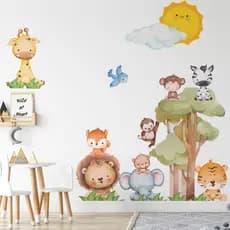 Kit de 50 Adesivos Recorte Animais Safari Papel de Parede Infantil