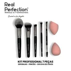 Kit 7 Peças Profissional de Maquiagem – Real Perfection Pincéis, Esponjas e Escova de Cílios