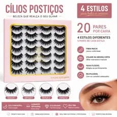 Kit Cílios Postiços 20 Pares 4 Estilos Volume Natural Reutilizável Macio e Confortável paraMaquiagem ProfissionalRevenda