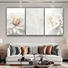Quadro Decorativo Flor Branca Minimalista Sala Quarto 3 peças