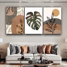 Quadro Decorativo Boho Folha Folhagem Minimalista 3 peças