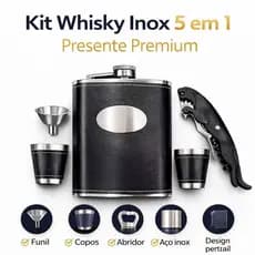 Kit Whisky Inox 270ml 5 em 1 com Abridor Pantera – Cantil Aço Inoxidável Presente Masculino Premium