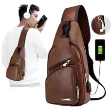 Bolsa Pochete Mochila Peito Ombro Transversal USB Masculina