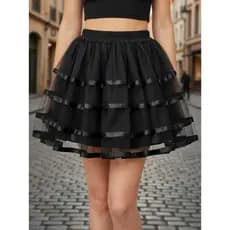 Mini Short Saia Plissada Babados Camadas Fantasia Espartilho