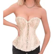 Corpete Corset Espartilho Cinta Modela Cintura Floral Champanhe