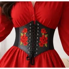 Cinto Largo Corset Bordado Festa Fantasia Elástico CouroPu