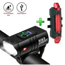 Farol Bike 2 Led T6 Medidor Cree  Sinalizador Traseiro Led