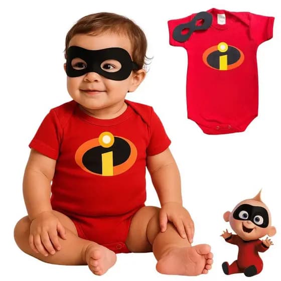 Body Bebê Os Incríveis BODY + MASCARA Fantasia TemáticoInfantil Super-Heróis