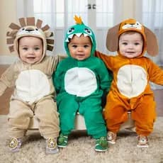 Macacão De Bebê Dino Plush Com Capuz + Pantufa Dinossauro leão Vaquinha Cachorrinho