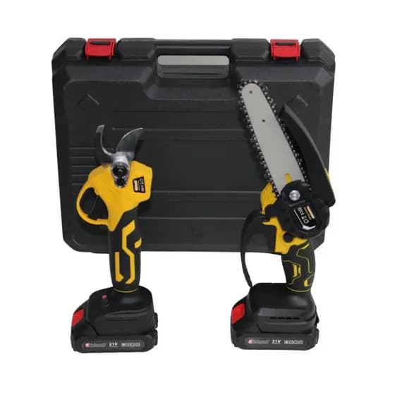 KIT MOTOSSERA E TESOURA DE PODA 21V C/ 2 BATERIAS