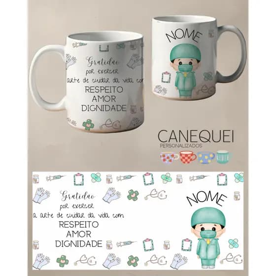 Caneca Profissão Enfermagem + Frase de Gratidão | Presente Personalizado Enfermagem 🦠🧬