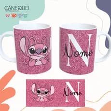 Caneca Stitch Rosa Angel Disney Personalizada com Nome • Caneca Fofa Presente Criativo Personalizado