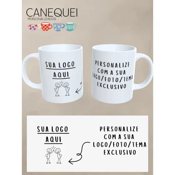 Kit Caneca Cerâmica Personalizada com a sua Logo/marca/tema/foto |  Caneca Cerâmica 325 ML