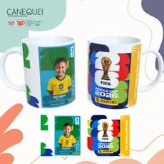 Caneca com Foto Estilo Figurinha da Copa Personalizada Com Nome | Presente Futebol 325 ml