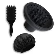 Kit Difusor de Cachos com Escova de Fitagem para cabelos cacheados e  Touca de Cetim para Dormir