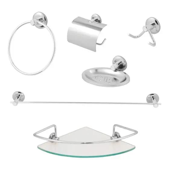 Mega Combo 6 Itens Kit e Porta Shampoo Canto ( CROMADO )