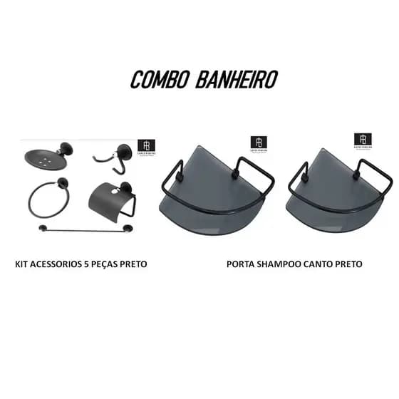 Kit Acessorios Para Banheiro - Kit Banheiro Preto - Porta Shampoo
