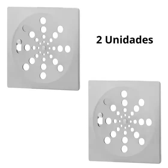 Kit 2 Grelhas Quadradas 10x10cm em Inox Cromado – Tampa Ralo Para Piso