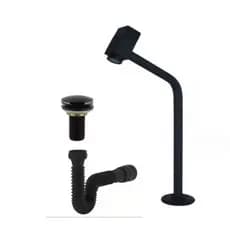 Kit Torneira Link Quadrada Preta + Sifão Preto + Válvula Clic ABS Preta