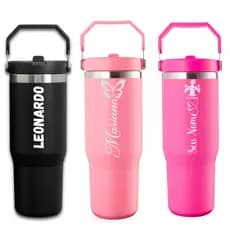 Garrafa Térmica 900ML Personalizada a Laser Com Alça Flip Tumbl Aço Inoxidável Com Canudo P/ Academia Trabalho Caminhada