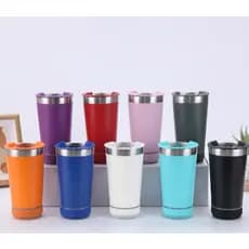 Copo térmico inox com tampa abridor e caixa de som com bluetooth Led 470ML