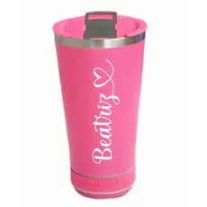 Copo Termico Inox 473ml Com Tampa Som Bluetooth Musical Personalizado Nome Time Desenho Profissão