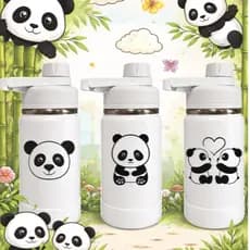 Garrafa de Água Garrafinha Térmica 360ml Infantil Tema Panda Personalizado a Laser Escola Academia