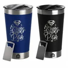 Copo Térmico Personalizado Dia dos Pais 473ml Inox com Tampa e Abridor Gravação a Laser Presente Super Pai
