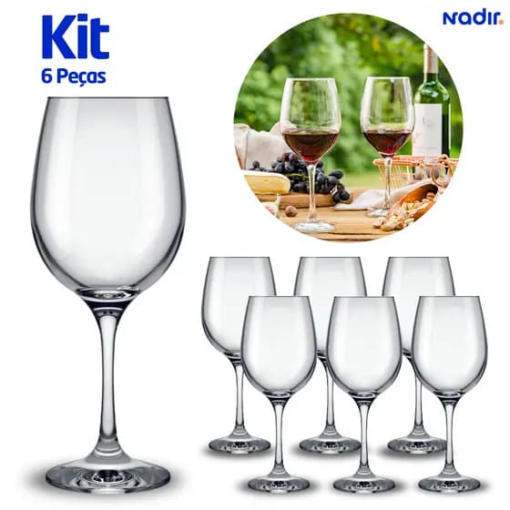 Jogo de Taça Vinho Agua Barone 385 ml Nadir Kit 6 Unidades