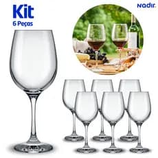 Jogo de Taça Vinho Agua Barone 385 ml Nadir Kit 6 Unidades
