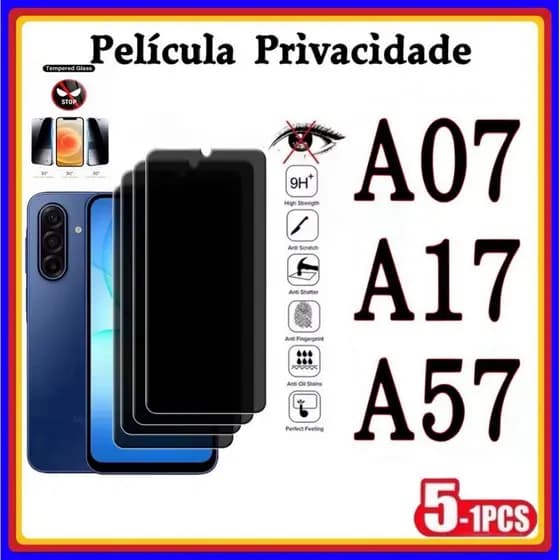 Película de Privacidade 3D Vidro Temperado Anti Spy Pra Samsung A07 A17 A57