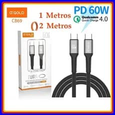 Cabo Tipo c Turbo 60W USB-C Para Tipo C Cabo PD 1 e 2 Metros original A'GOLD Carregamento Rápido