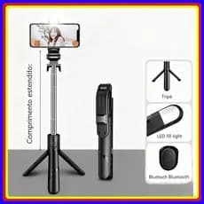 Tripé para Celular com Selfie Stick, Luz de Preenchimento LED e Controle Sem Fio Compacto e Versátil
