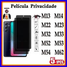 Película de Privacidade 3D Vidro Temperado Anti Spy Samsung M13 M14 M22 M23 M32 M33 M34 M52 M53 M54 M62