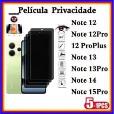 Película de Privacidade 3D Vidro Temperado Anti Spy XIAOMI Redmi Note 15Pro Note 14 Note 13 13Pro Note 12 12Pro