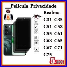 Película de Privacidade 3D Vidro Temperado Anti Spy Realme C75 C71 C67 C65 C63 C61 C55 C53 C51 C35 C31