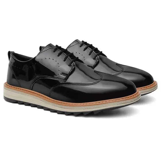 Mocassim Masculino Derby Envernizado Amarração Solado Tratorado Moderno Premium