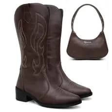 Combo Texana Bordada Café Western Com Bolsa Ombro Blogueira Taxas Ideal Rodeio Vaquejada