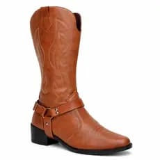 Bota Texana Bordada Caramelo Boiadera Country Com Cabresto Removível Estiloso Rodeio
