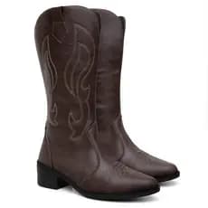 Bota Texana Western Country Bordada Café Marrom Boiadeira Cano Alto