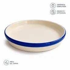 Prato de Cerâmica para Cachepô 23cm Redondo Borda Azul