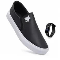Kit Tênis Sapatênis Polo Casual Slip On Iate Calce Facil Sem Cadarço Leve Conforto + Relógio